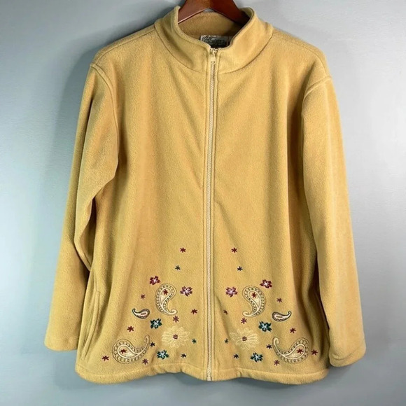VINTAGE Tradition Country Paisley Embroidered Fleece Jacket Tan Zip Grandma L - Picture 11 of 11